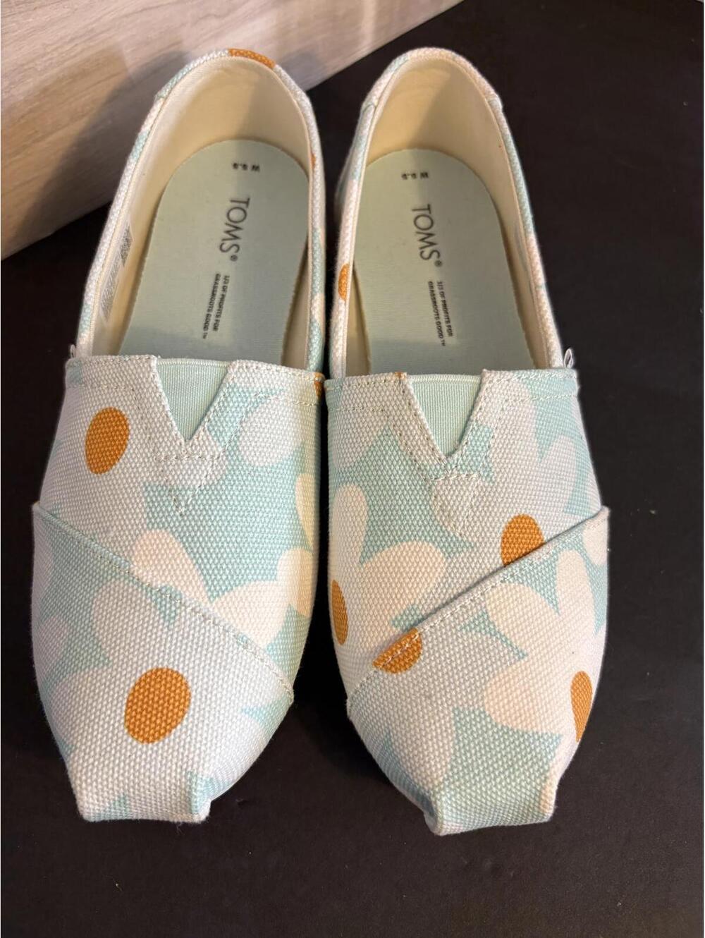 TOMS Alpargata Retro Floral Print Flats Shoes Soft Blue Womens Size 5.5